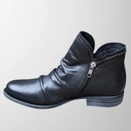 Women's comfortable comfort scrunch ankle boots with side zipper – Black