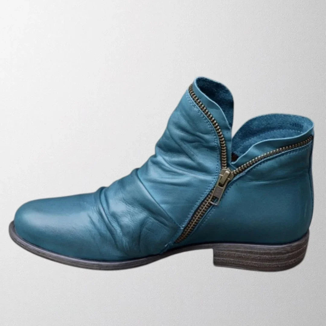 Women's comfortable comfort scrunch ankle boots with side zipper – Blue