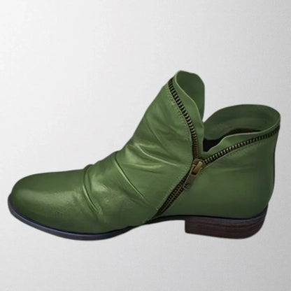 Women's comfortable comfort scrunch ankle boots with side zipper – Green