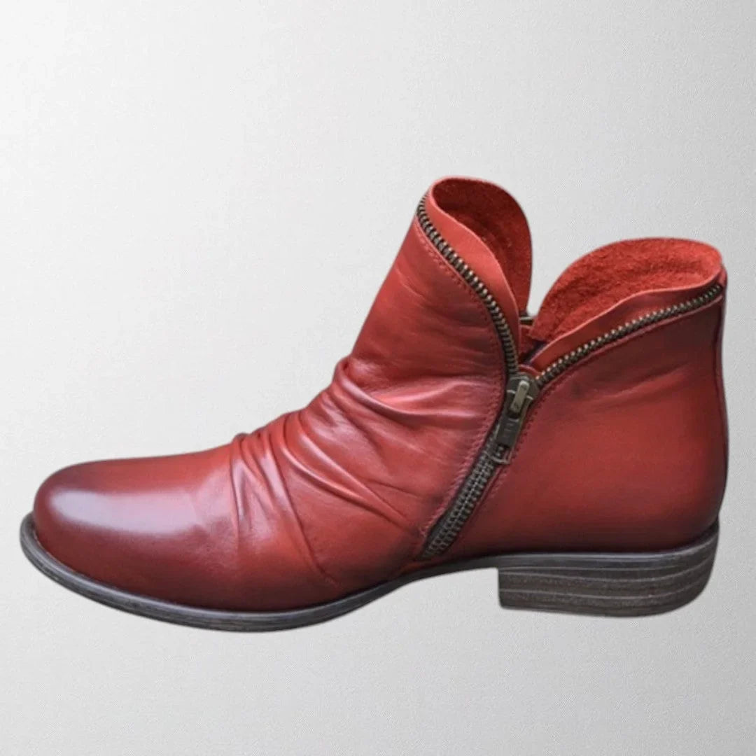 Women's comfortable comfort scrunch ankle boots with side zipper – Red