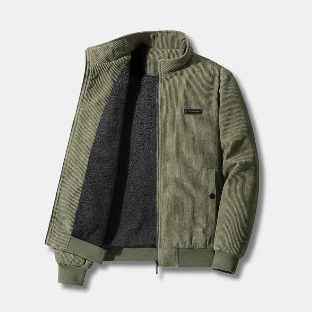 Women's corduroy sherpa-lined bomber jacket with stand-up collar – Green