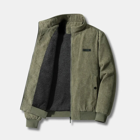 Women's corduroy sherpa-lined bomber jacket with stand-up collar – Green
