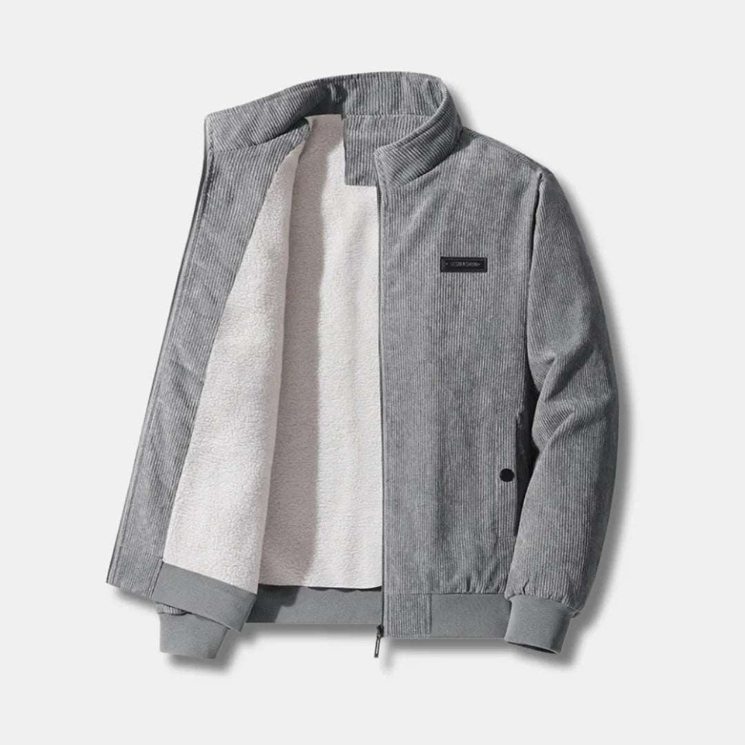 Women's corduroy sherpa-lined bomber jacket with stand-up collar – Grey