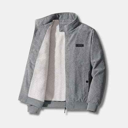 Women's corduroy sherpa-lined bomber jacket with stand-up collar – Grey