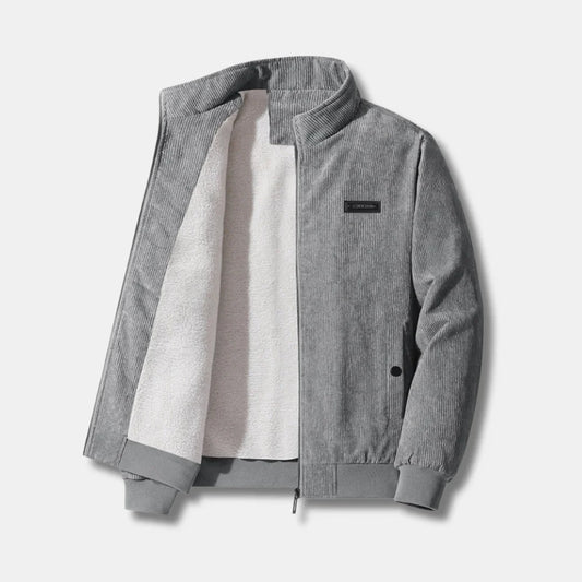 Women's corduroy sherpa-lined bomber jacket with stand-up collar – Grey