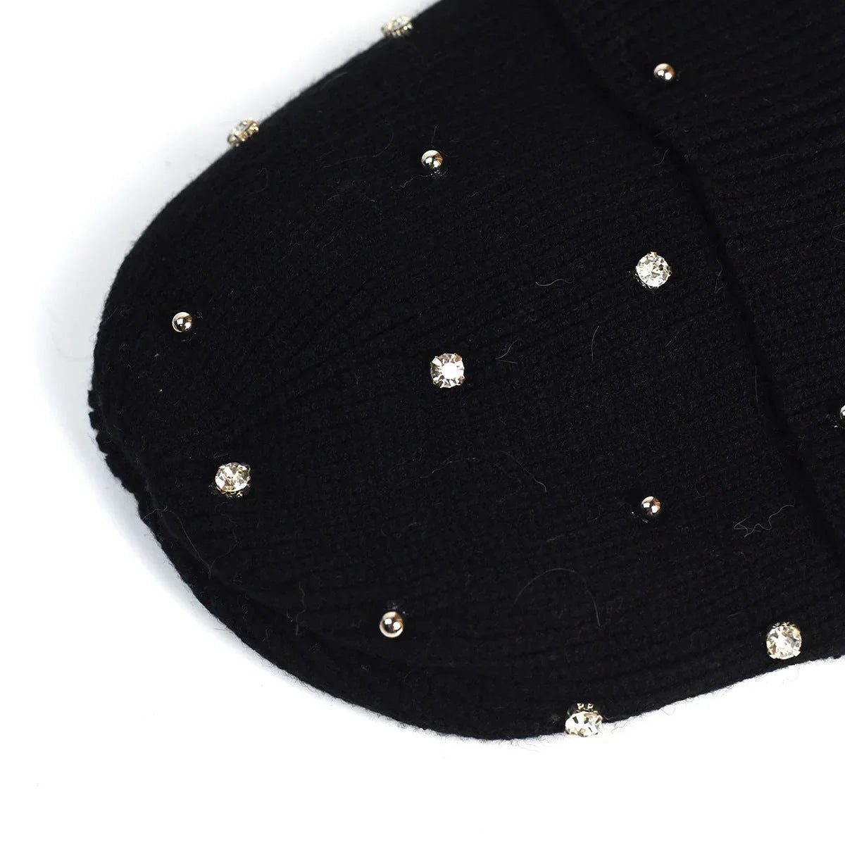 Women's cozy knit beanie with fold-over cuff and rhinestone embellishments