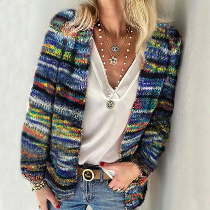 Women's cozy knit open-front cardigan sweater with long-sleeve loose-fit – Blue