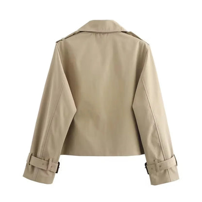 Women's cropped double-breasted trench coat buckle cuff