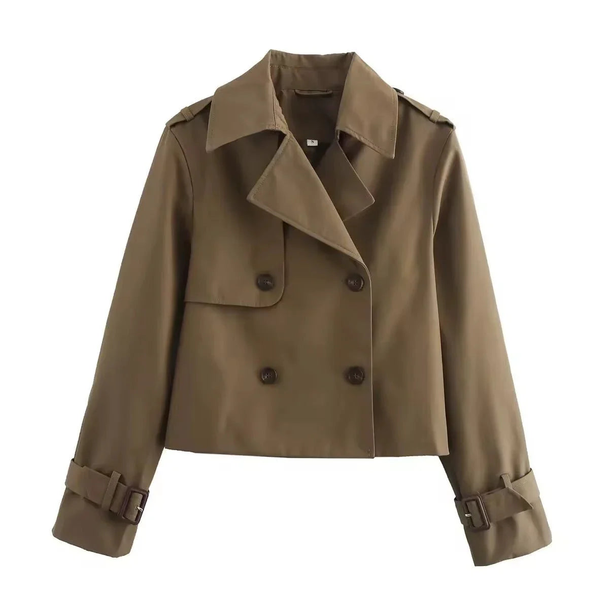 Women's cropped double-breasted trench coat buckle cuff – Brown