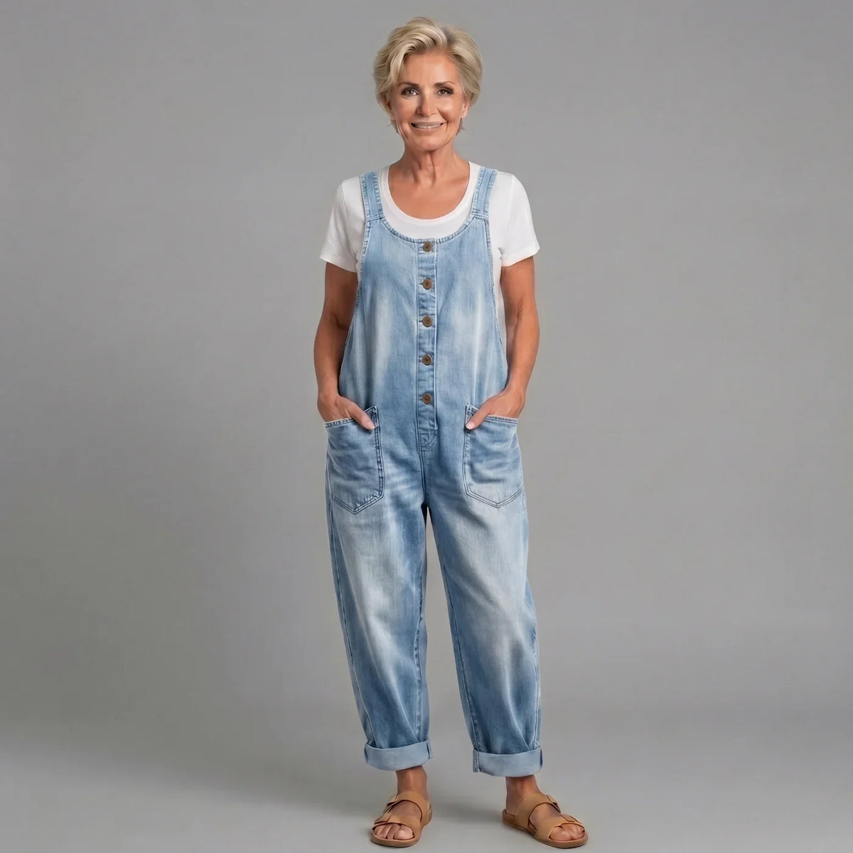 Women's denim bib overalls with womens wide leg pants and button-front closure – Light Blue