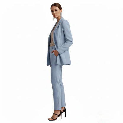 Women's denim jacket tailored double-breasted blazer suit with trousers
