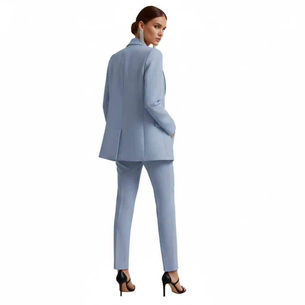 Women's denim jacket tailored double-breasted blazer suit with trousers
