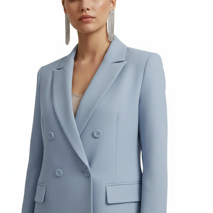 Women's denim jacket tailored double-breasted blazer suit with trousers