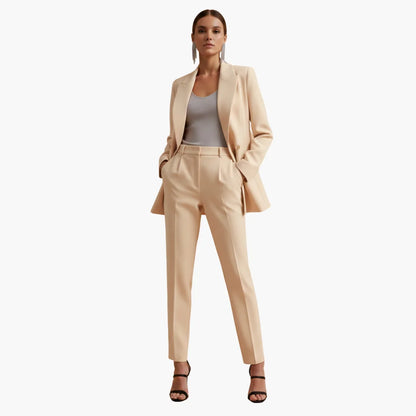 Women's denim jacket tailored double-breasted blazer suit with trousers – Apricot