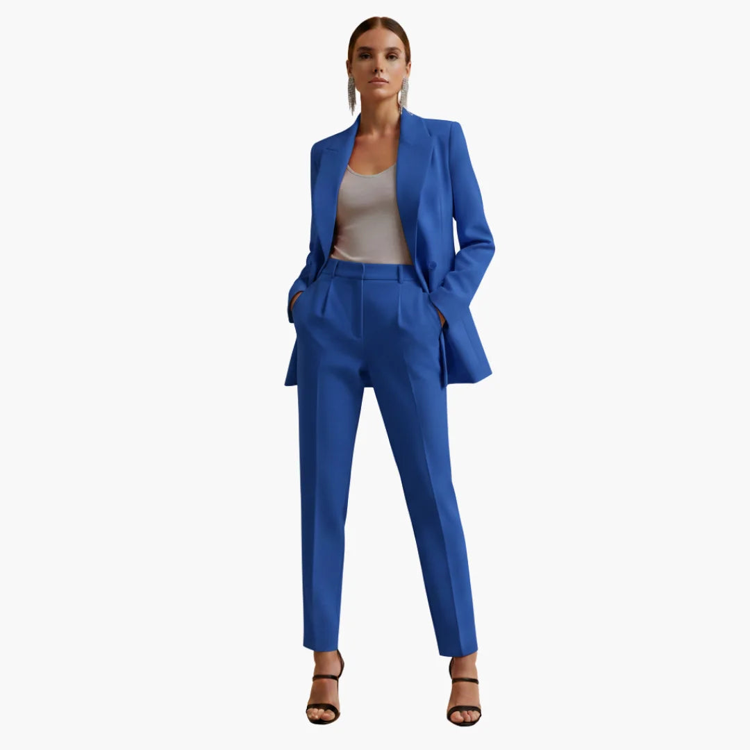 Women's denim jacket tailored double-breasted blazer suit with trousers – Blue