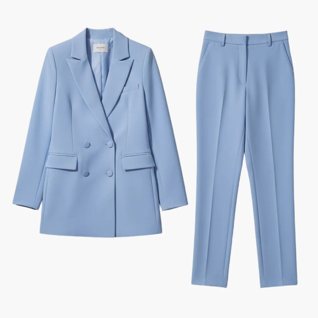 Women's denim jacket tailored double-breasted blazer suit with trousers