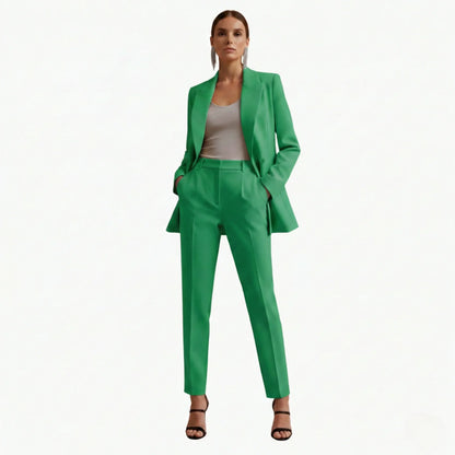 Women's denim jacket tailored double-breasted blazer suit with trousers – Green