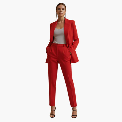 Women's denim jacket tailored double-breasted blazer suit with trousers – Red