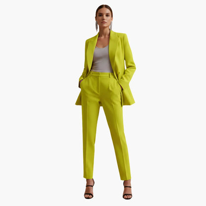 Women's denim jacket tailored double-breasted blazer suit with trousers – Yellow