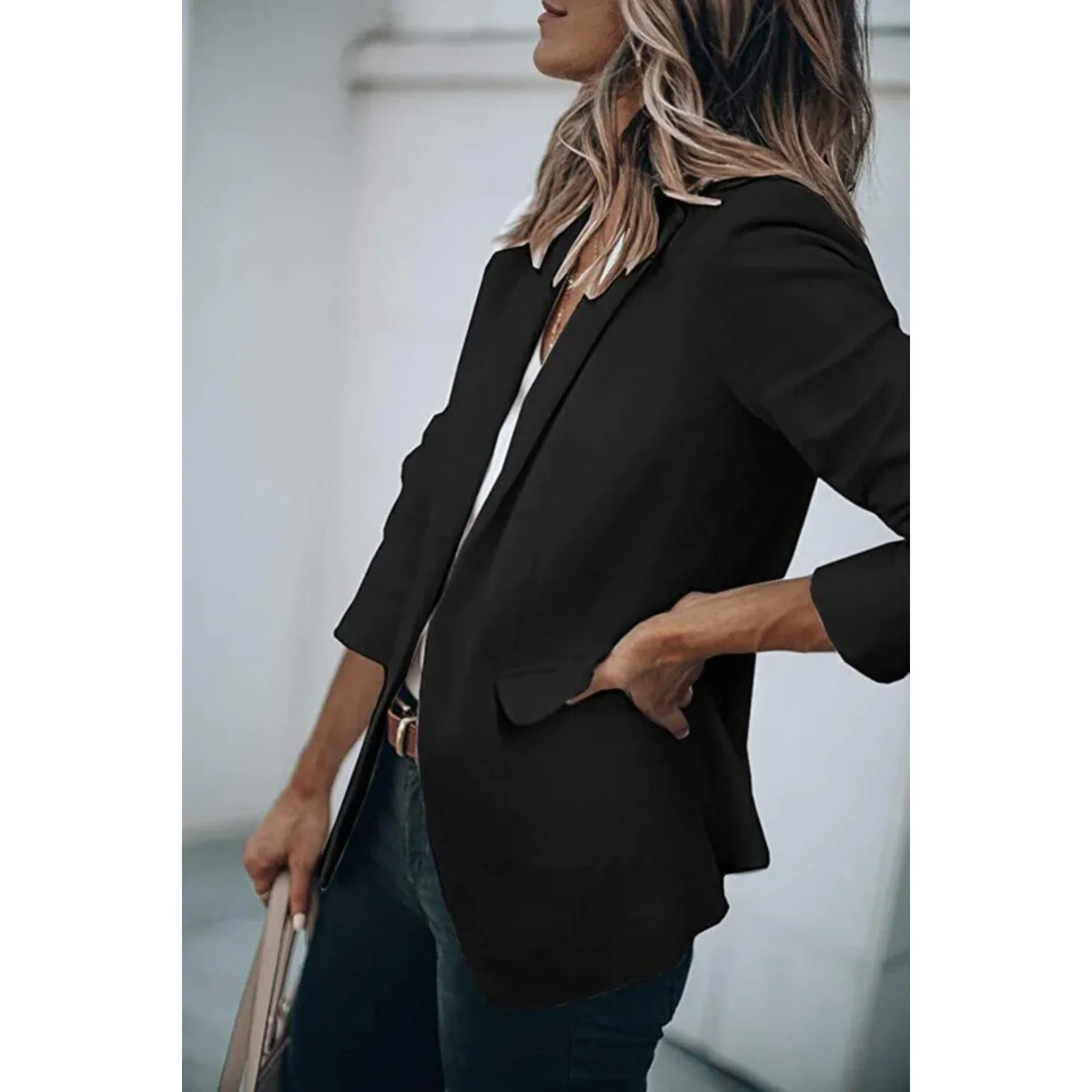 Women's tailored blazer with notched lapel – Zwart