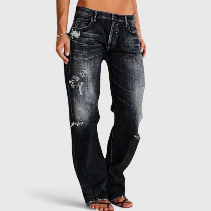 Women's distressed straight-leg women jeans with a low-rise fit – Black