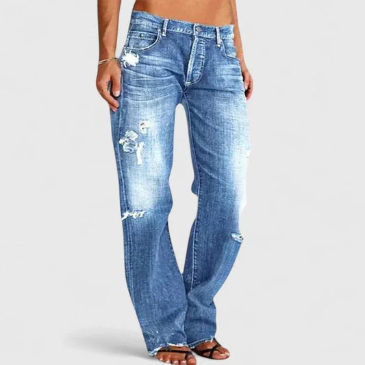 Women's distressed straight-leg women jeans with a low-rise fit – Blue