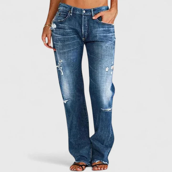 Women's distressed straight-leg women jeans with a low-rise fit – Dark Blue
