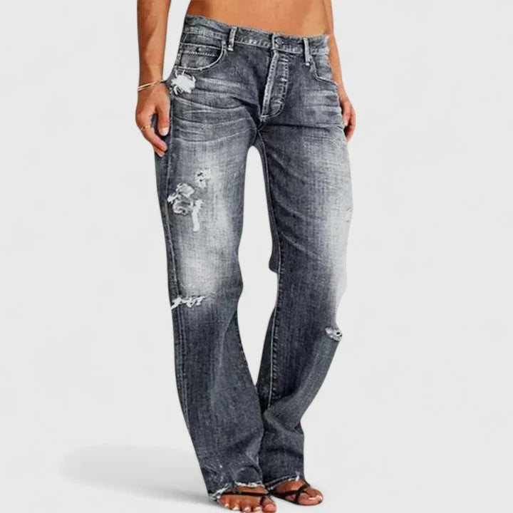 Women's distressed straight-leg women jeans with a low-rise fit – Grey
