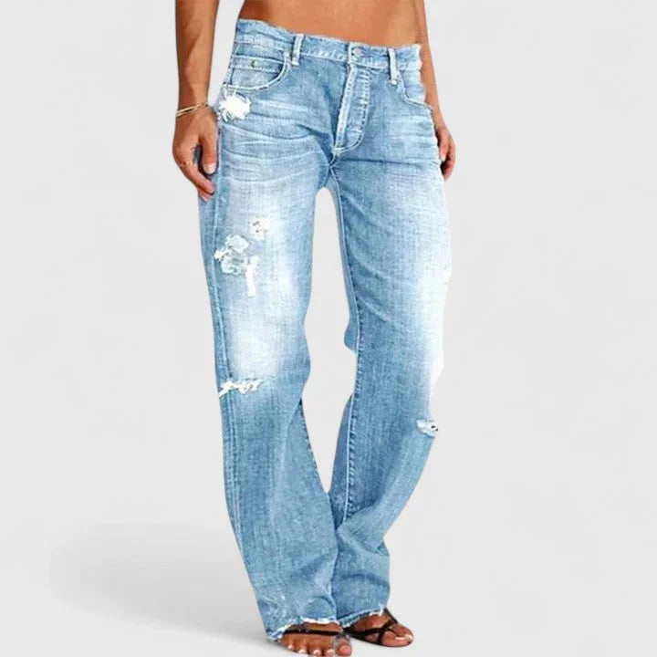 Women's distressed straight-leg women jeans with a low-rise fit – Light Blue
