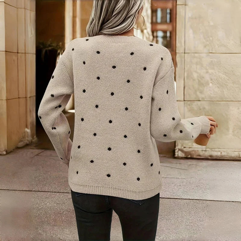 Women's dotted knit sweater with crew-neck and long sleeves