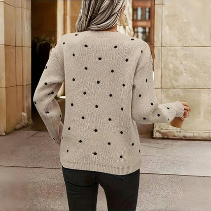 Women's dotted knit sweater with crew-neck and long sleeves