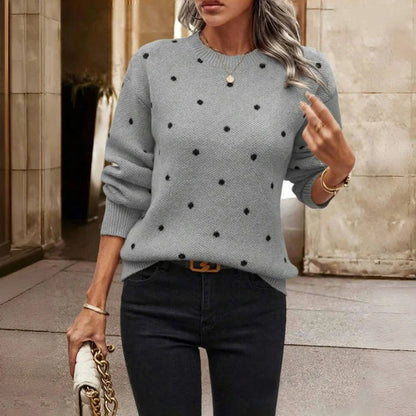 Women's dotted knit sweater with crew-neck and long sleeves – Grey
