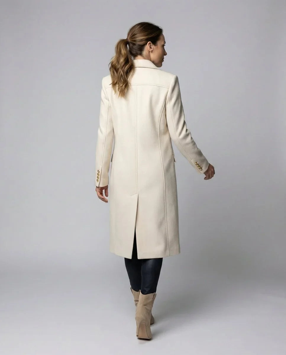 Women's double-breasted long-sleeve midi overcoat