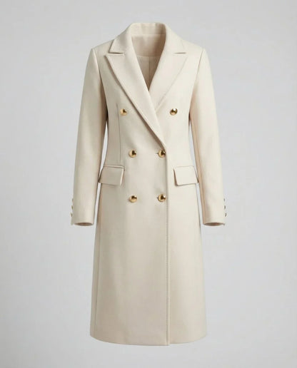 Women's double-breasted long-sleeve midi overcoat