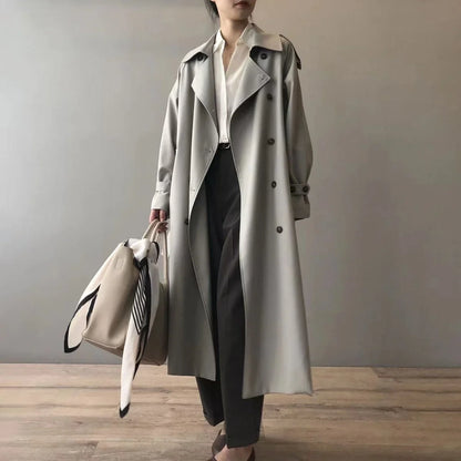 Women's double-breasted water-repellent long trench coat