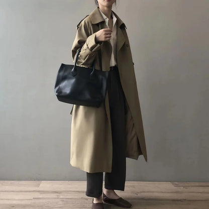 Women's double-breasted water-repellent long trench coat