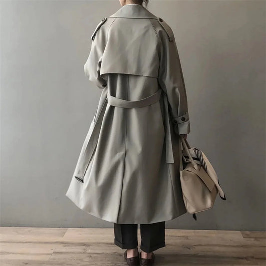 Women's double-breasted water-repellent long trench coat