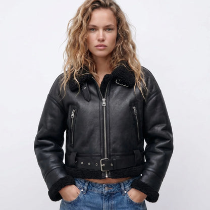 Women's double-sided shearling bomber jacket – Black