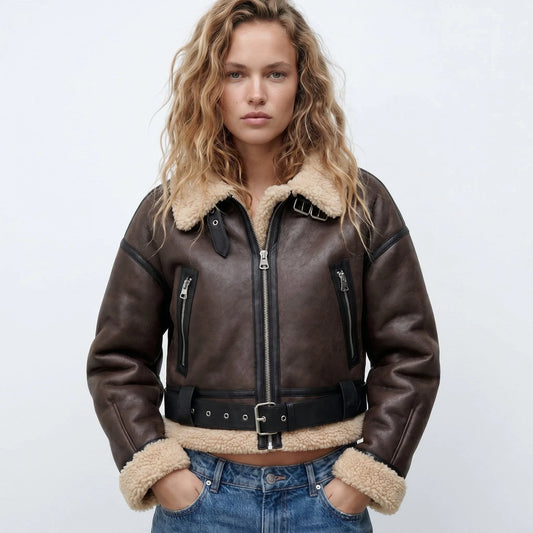 Women's double-sided shearling bomber jacket – Brown