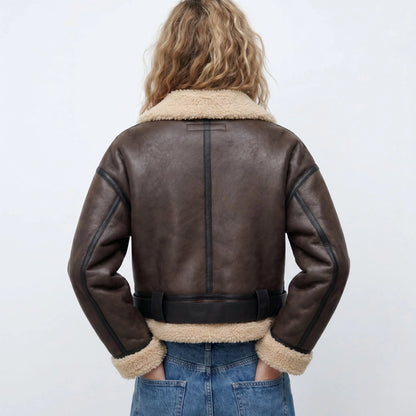 Women's double-sided shearling bomber jacket