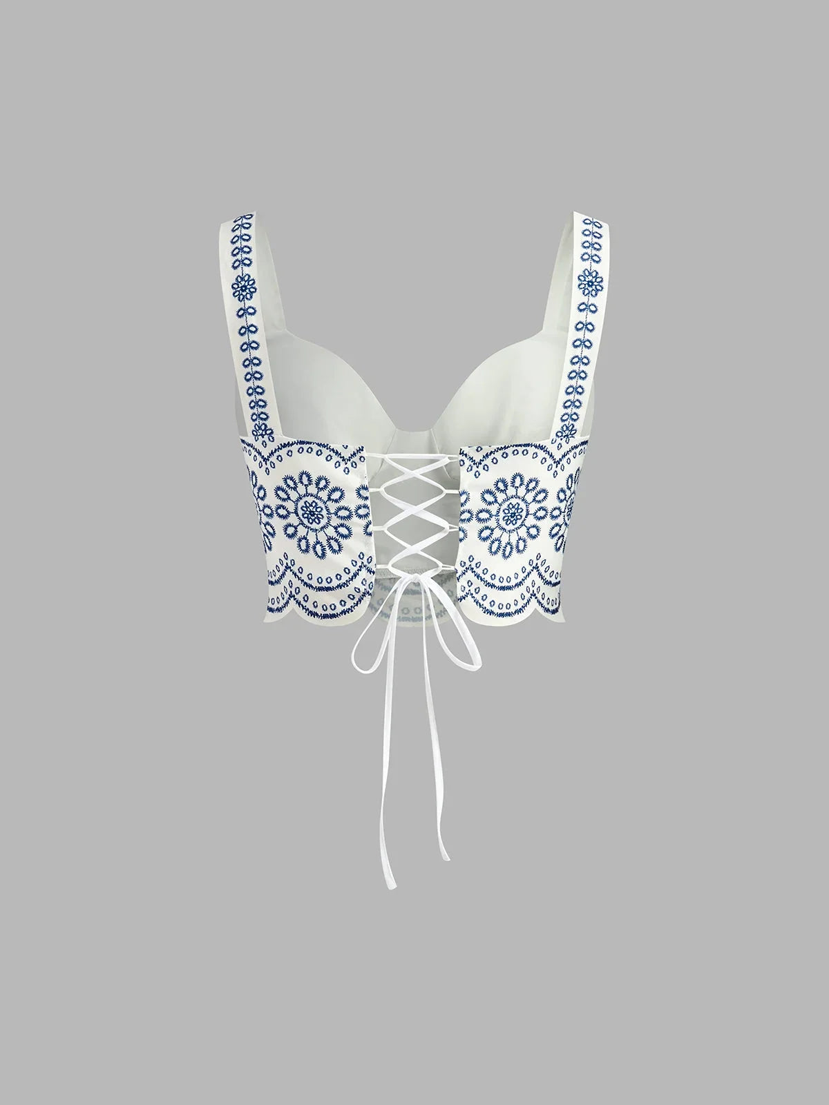 Women's embroidered two-piece outfit with crop top and maxi skirt and tie-back – Bluewhite