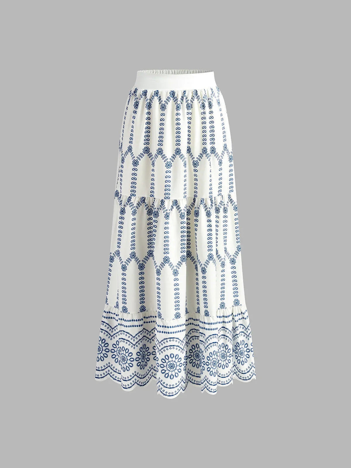 Women's embroidered two-piece outfit with crop top and maxi skirt and tie-back – Bluewhite