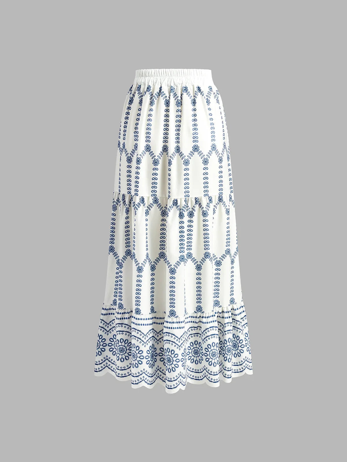 Women's embroidered two-piece outfit with crop top and maxi skirt and tie-back – Bluewhite