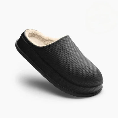 Women's faux fur lined slip-on platform slippers – Black