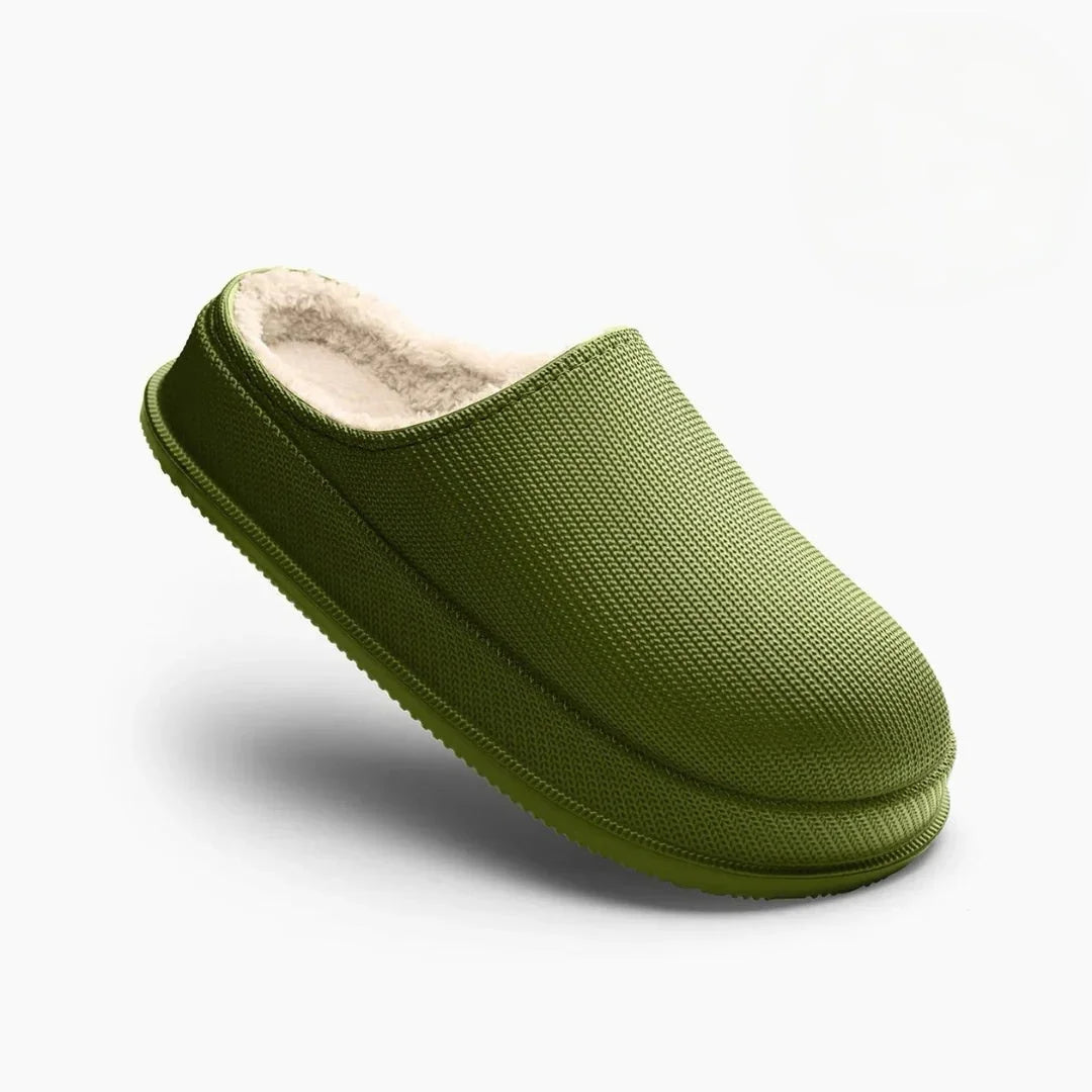 Women's faux fur lined slip-on platform slippers – Green