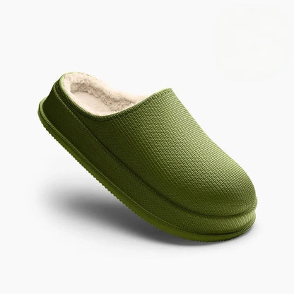 Women's faux fur lined slip-on platform slippers – Green