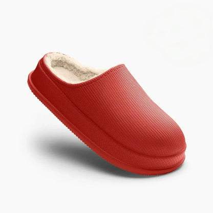 Women's faux fur lined slip-on platform slippers – Red