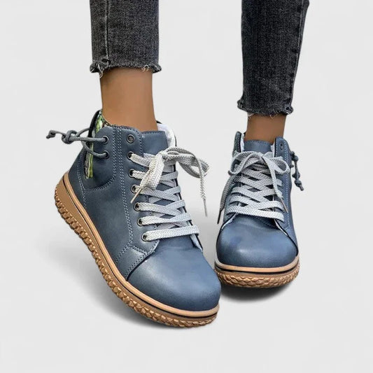 Women's faux leather lace-up ankle boots with a chunky ridged sole