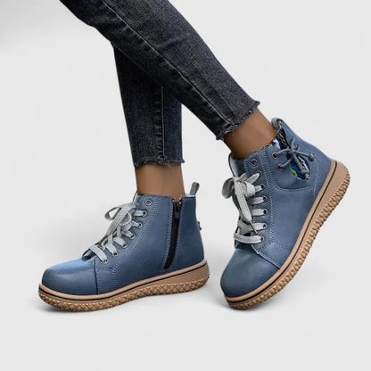 Women's faux leather lace-up ankle boots with a chunky ridged sole