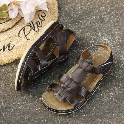 Women's faux leather platform sandals with T-strap hook-and-loop closure – Coffee